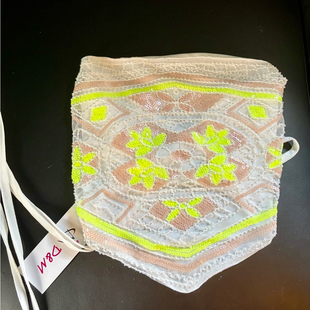 Embroidered White and Neon Green Crossbody Bag